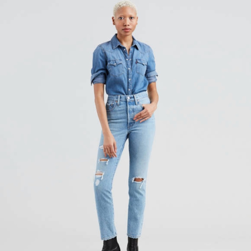 Levi’s 501 Skinny Jeans W27 X L28 Light Wash Distressed